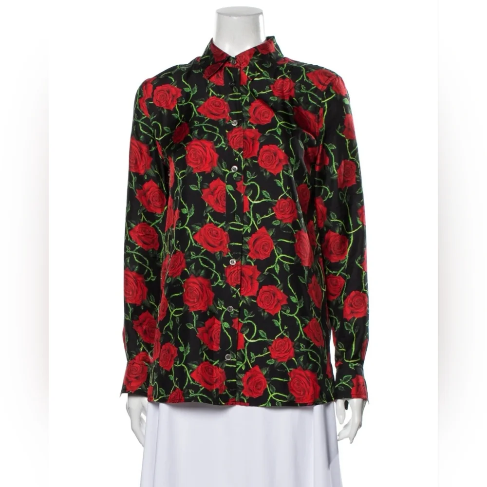 Alexander Wang Rose Print Silk Blouse Size 2 - Picture 1 of 7